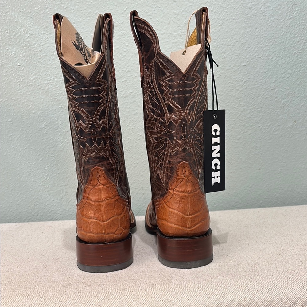 Cinch Brown and Tan Western Boots exotic leather - Picture 5 of 9